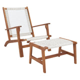 SAFAVIEH Natividad Outdoor Solid Wood Chaise Lounge Chair & Stool Set of 2 (Includes End Table) - 26W x 33D x 35H