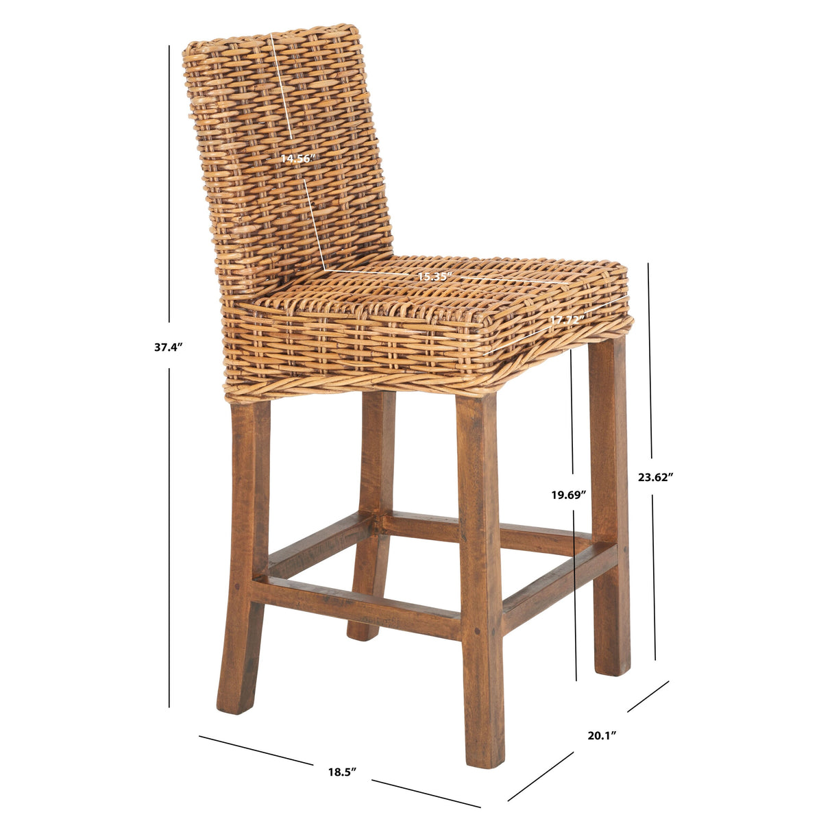 SAFAVIEH Nazmije Rattan 24-inch Counter Stool - 20Wx19Dx37H