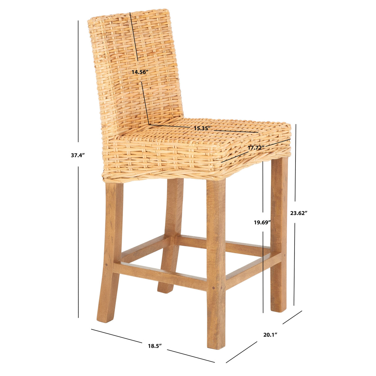 SAFAVIEH Nazmije Rattan 24-inch Counter Stool - 20Wx19Dx37H