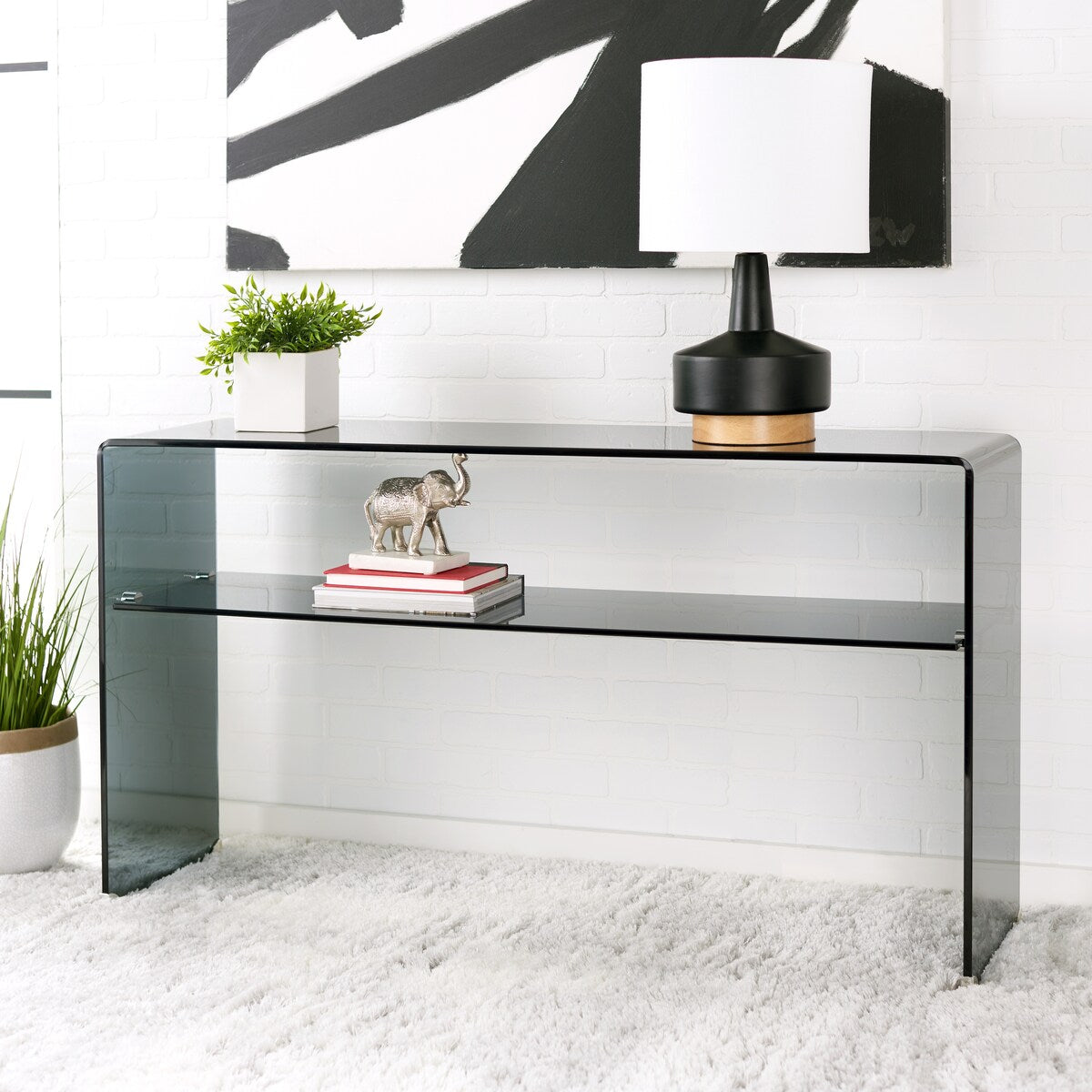 SAFAVIEH Nelie Tempered Glass 1-Shelf Console Table - 53 In. W x 14 In. D x 30 In. H - 53Wx14Dx30H