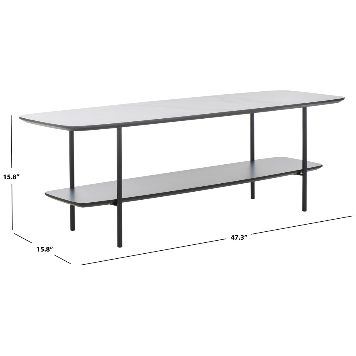 SAFAVIEH Norika Coffee Table with Lower Shelf - 47.3 In. W x 15.8 In. D x 15.8 In. H - 47Wx16Dx16H