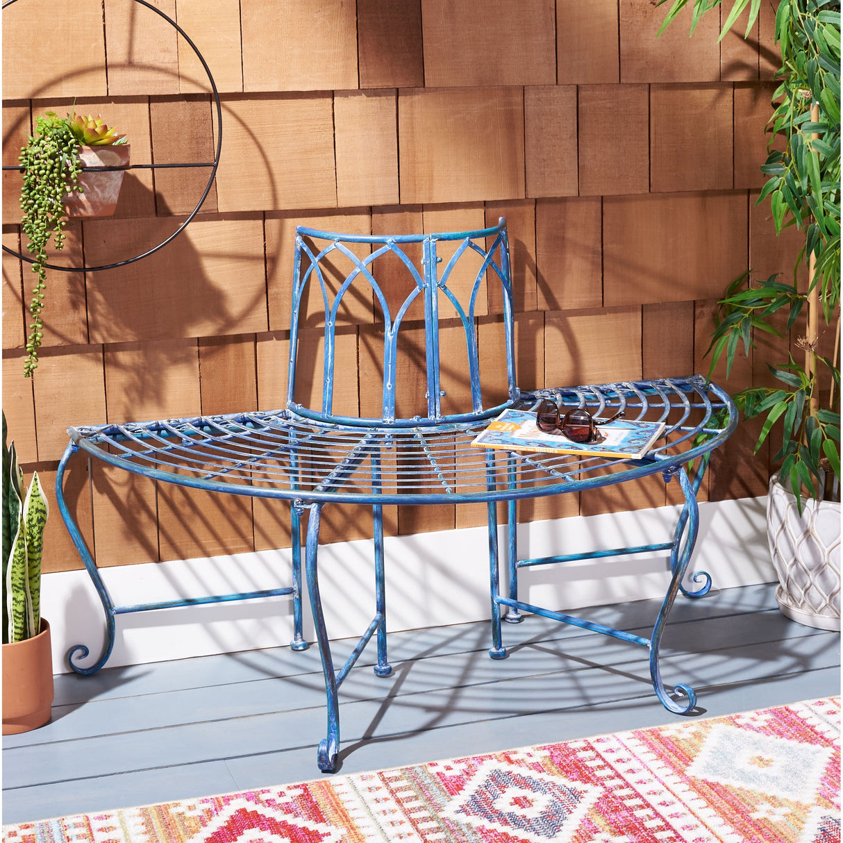 SAFAVIEH Nya Victorian Wrought Iron 50-inch Outdoor Tree Bench - 50 In. W x 24 In. D x 31 In. H - 50Wx24Dx31H