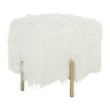 SAFAVIEH Olegaria White/ Brass Faux Fur Square Glam Ottoman