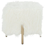 SAFAVIEH Olegaria White/ Brass Faux Fur Square Glam Ottoman