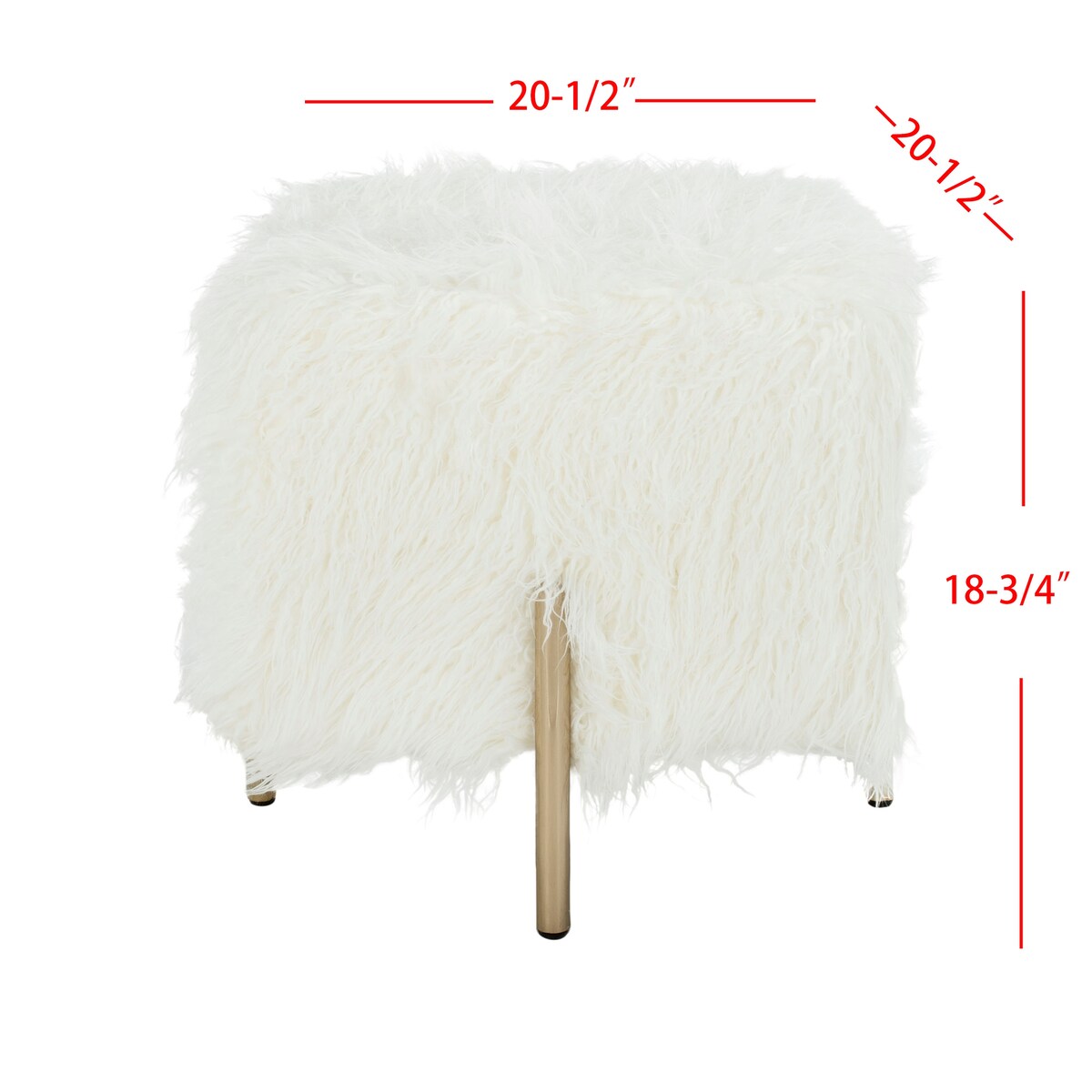 SAFAVIEH Olegaria White/ Brass Faux Fur Square Glam Ottoman