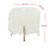 SAFAVIEH Olegaria White/ Brass Faux Fur Square Glam Ottoman