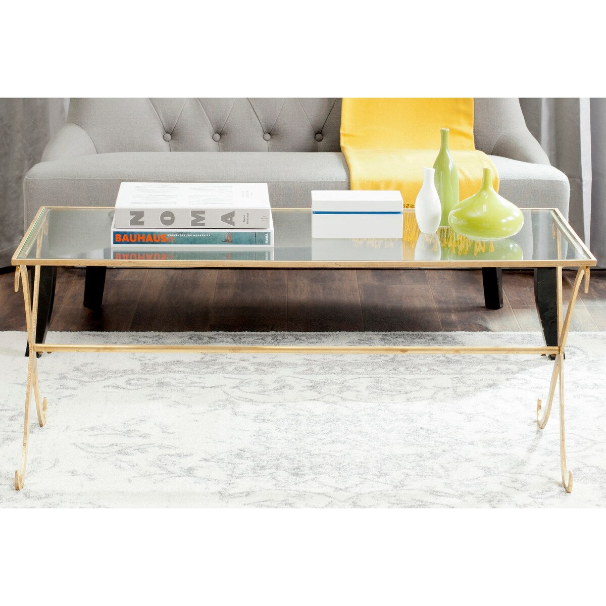 SAFAVIEH Olka Gold/ Tempered Glass Top Coffee Table - 43" x 20" x 18.3" - 43Wx20Dx18H