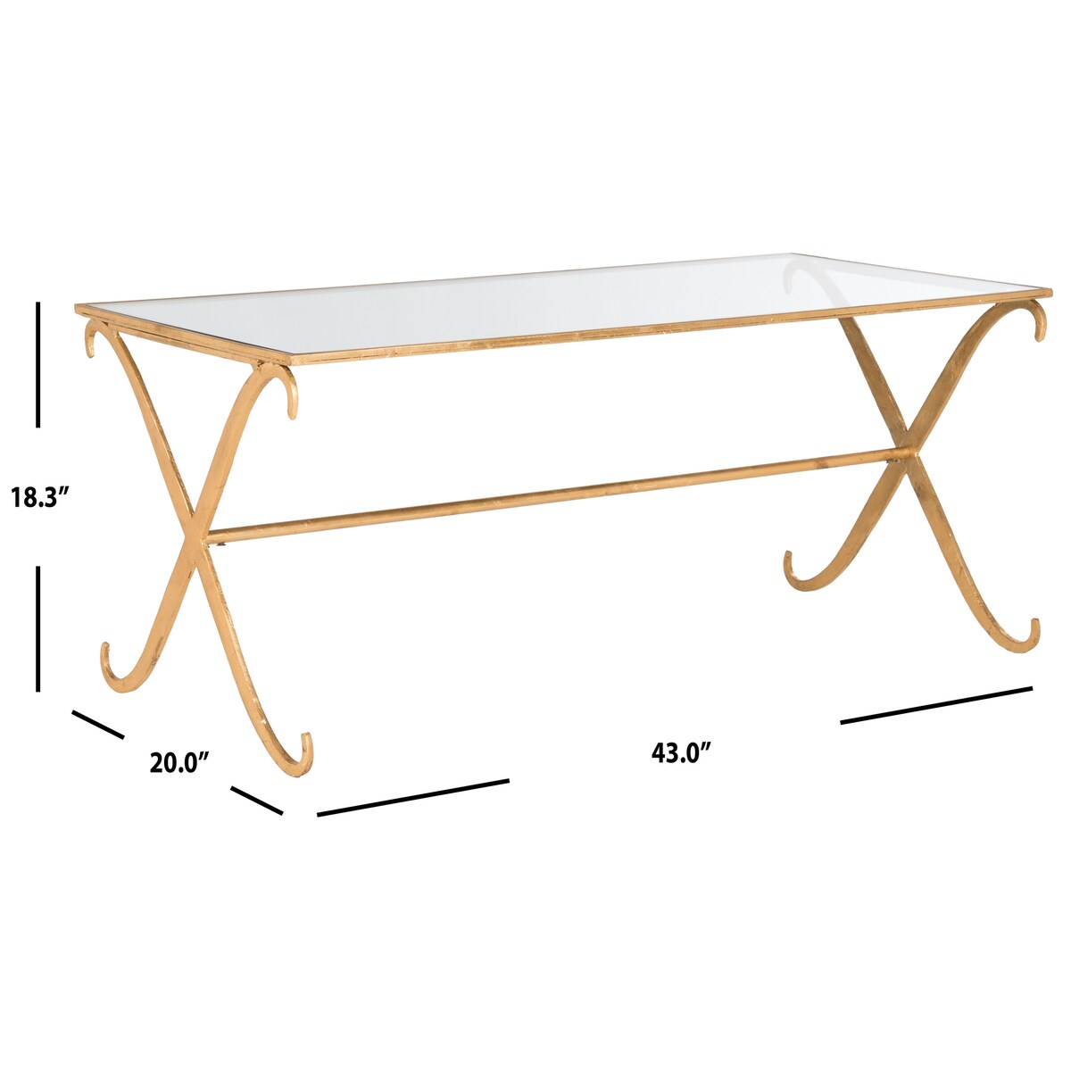 SAFAVIEH Olka Gold/ Tempered Glass Top Coffee Table - 43" x 20" x 18.3" - 43Wx20Dx18H