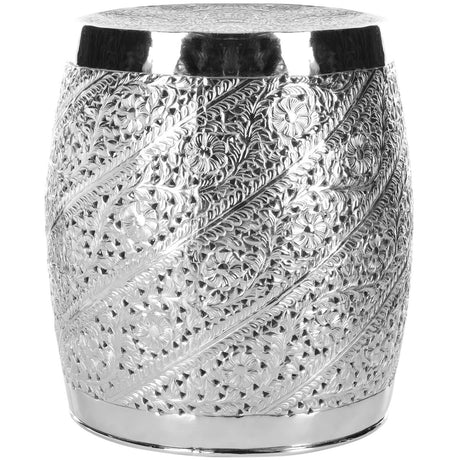 SAFAVIEH Ottaviana Etched Silver Nickel Decorative Accent Stool - 16.5" x 16.5" x 18.9" - 17Wx17Dx19H