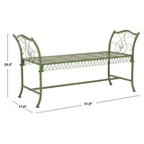 SAFAVIEH Outdoor Abagail Green Wrought Iron Garden Bench - 51" x 17" x 25.3" - 51Wx16Dx27H