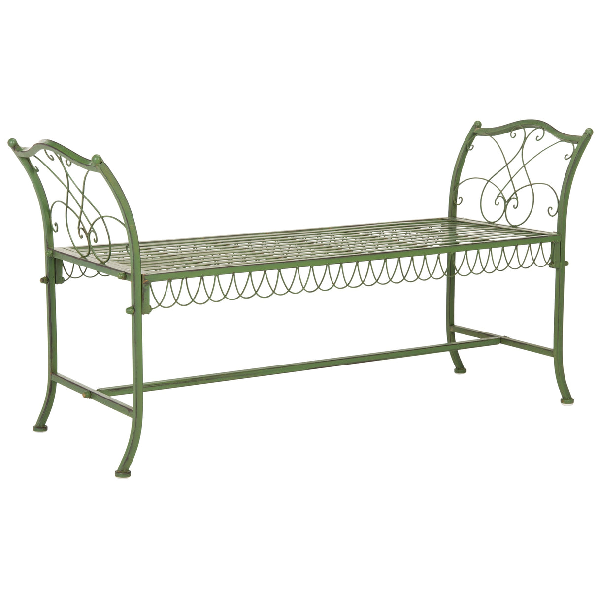 SAFAVIEH Outdoor Abagail Green Wrought Iron Garden Bench - 51" x 17" x 25.3" - 51Wx16Dx27H