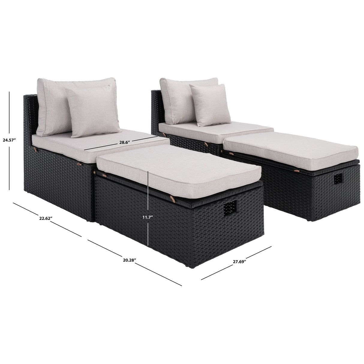 SAFAVIEH Outdoor Algrid Settee with Storage Ottomans (Set of 2) - 29Wx23Dx25H