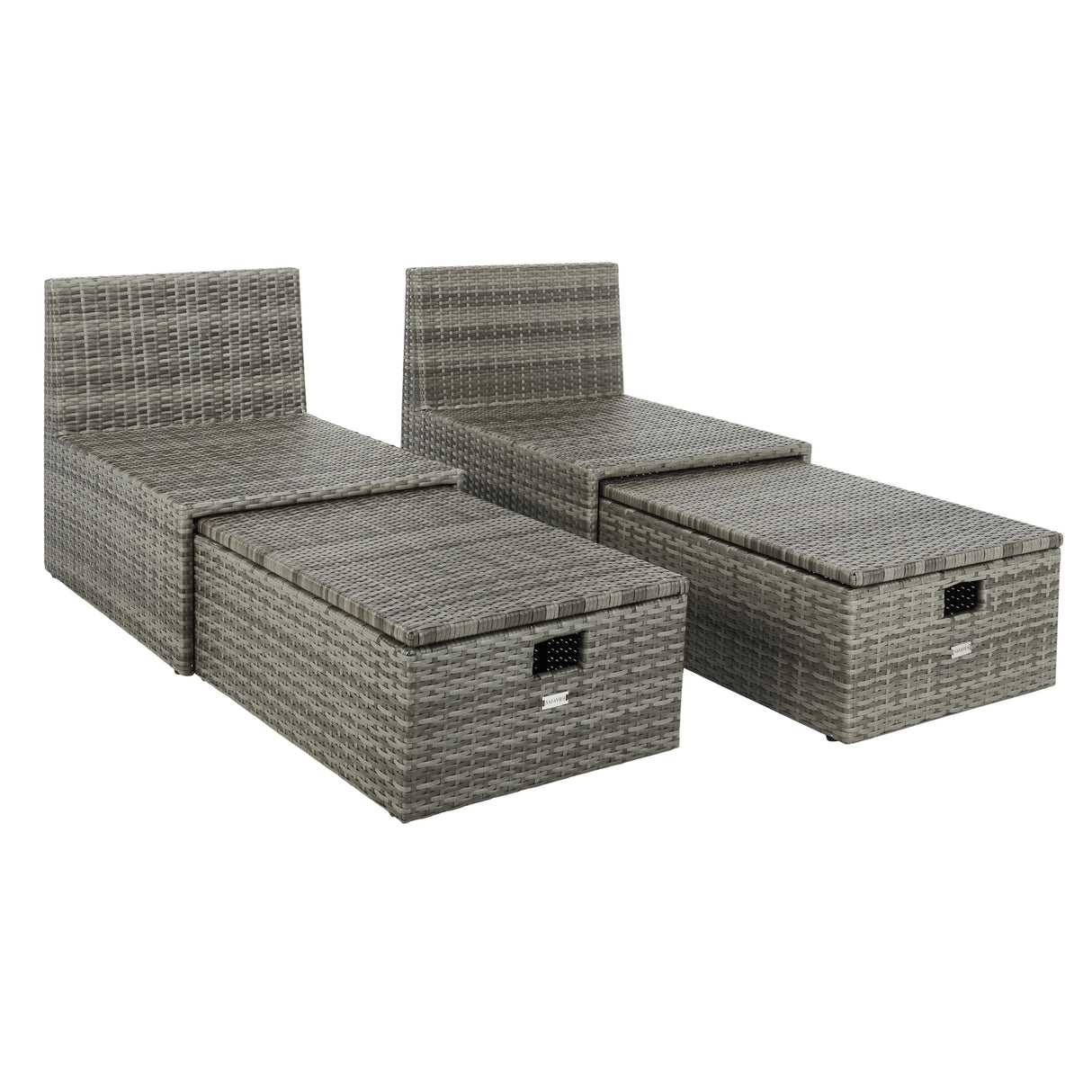 SAFAVIEH Outdoor Algrid Settee with Storage Ottomans (Set of 2) - 29Wx23Dx25H