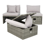 SAFAVIEH Outdoor Algrid Settee with Storage Ottomans (Set of 2) - 29Wx23Dx25H