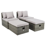 SAFAVIEH Outdoor Algrid Settee with Storage Ottomans (Set of 2) - 29Wx23Dx25H