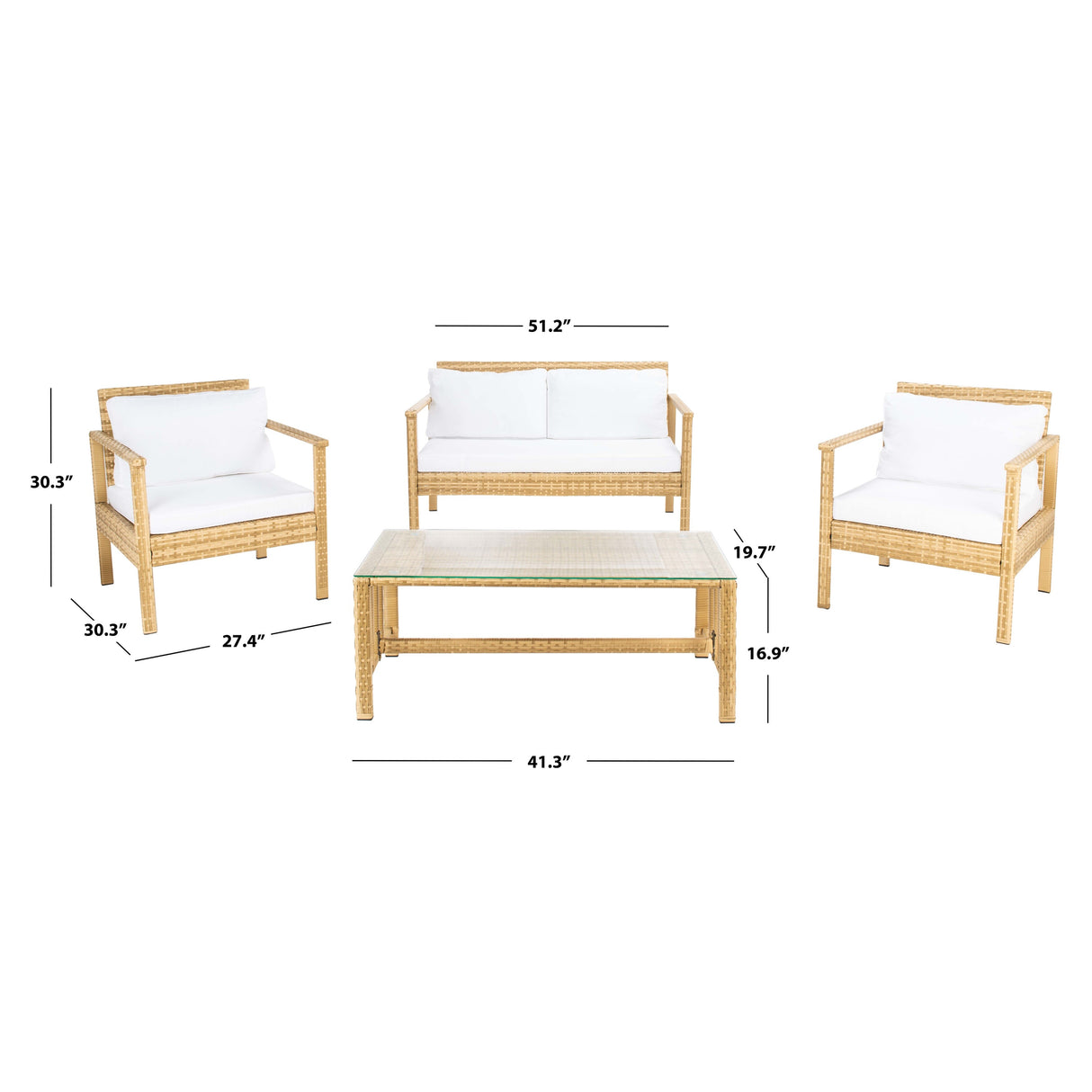 SAFAVIEH Outdoor Alie 4-Piece Wicker Living Set - 51W x 30D x 30H