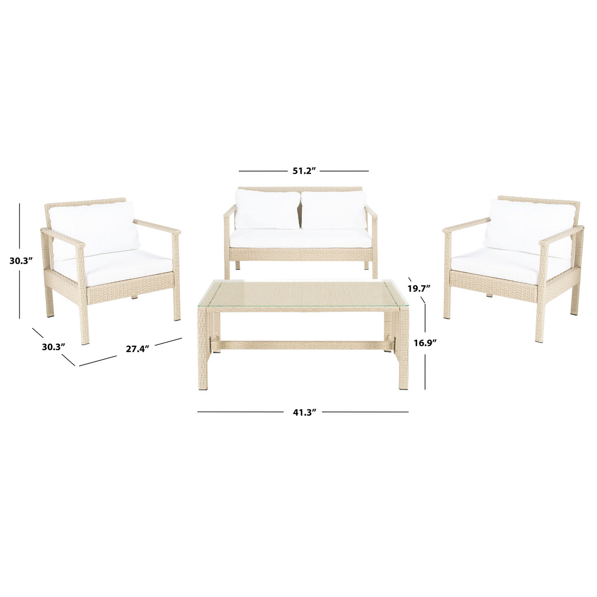 SAFAVIEH Outdoor Alie 4-Piece Wicker Living Set - 51W x 30D x 30H