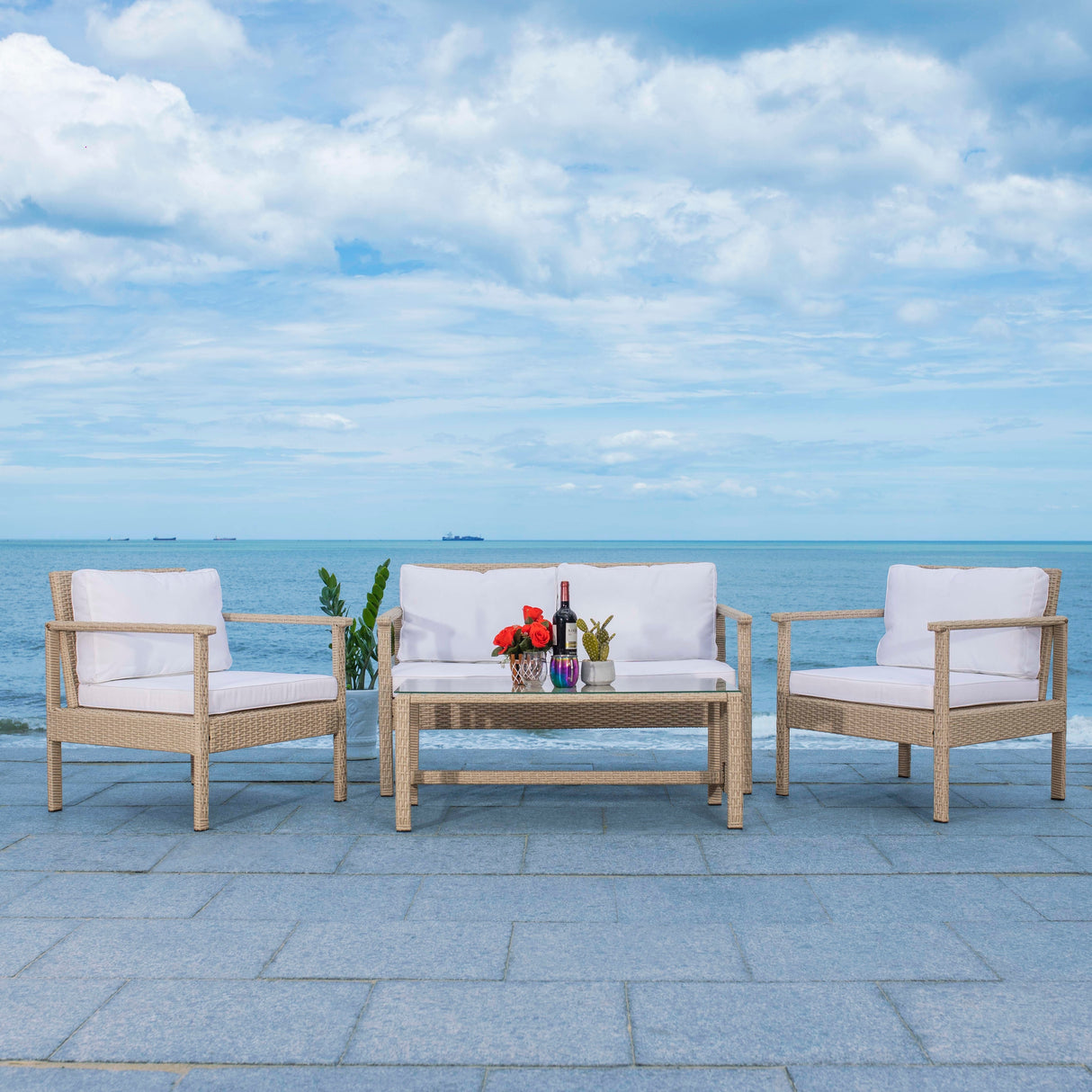 SAFAVIEH Outdoor Alie 4-Piece Wicker Living Set - 51W x 30D x 30H