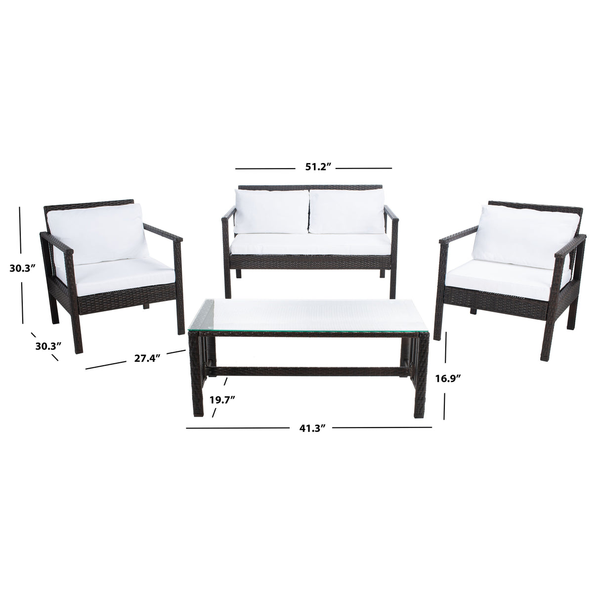 SAFAVIEH Outdoor Alie 4-Piece Wicker Living Set - 51W x 30D x 30H