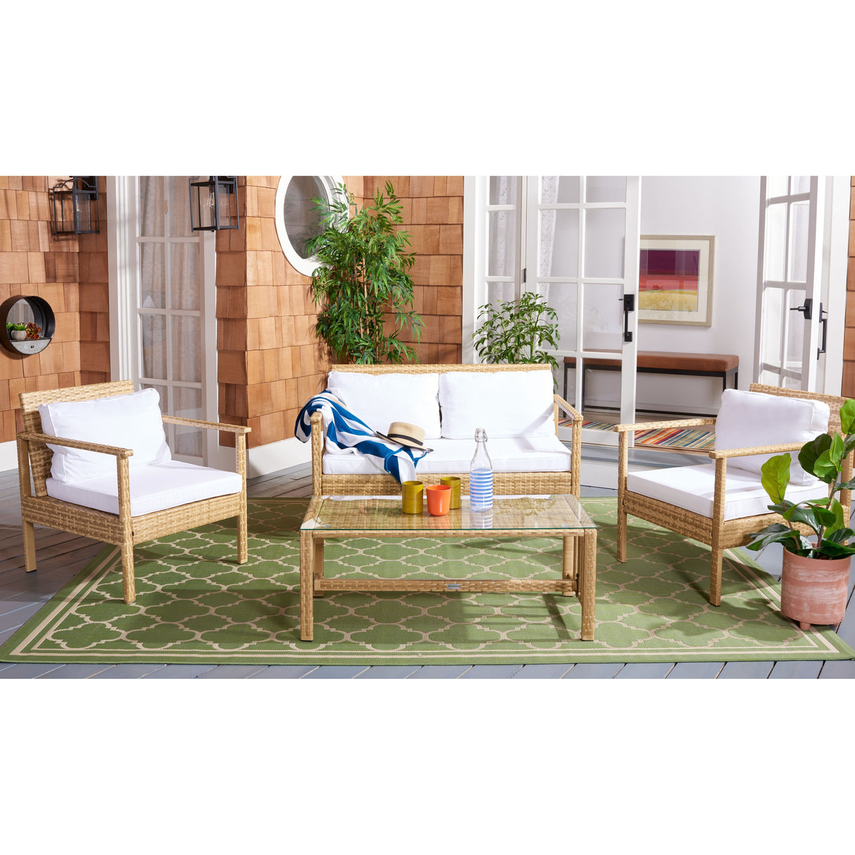 SAFAVIEH Outdoor Alie 4-Piece Wicker Living Set - 51W x 30D x 30H