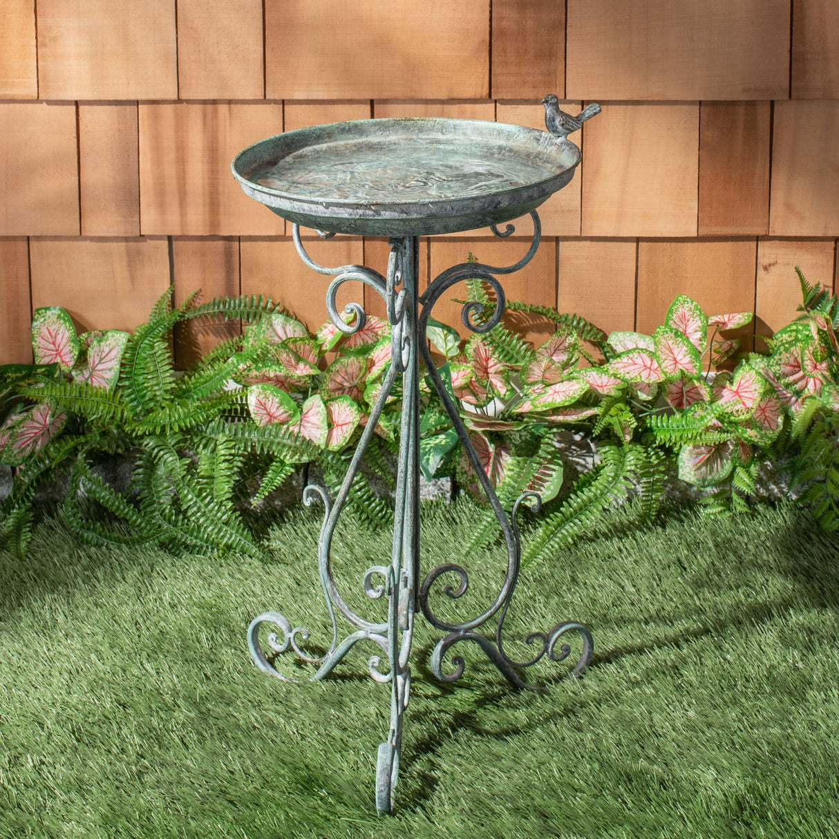 SAFAVIEH Outdoor Amya Victorian Scroll Iron Bird Bath - 16.5" W x 14.6" L x 29.1" H - 17Wx15Dx29H