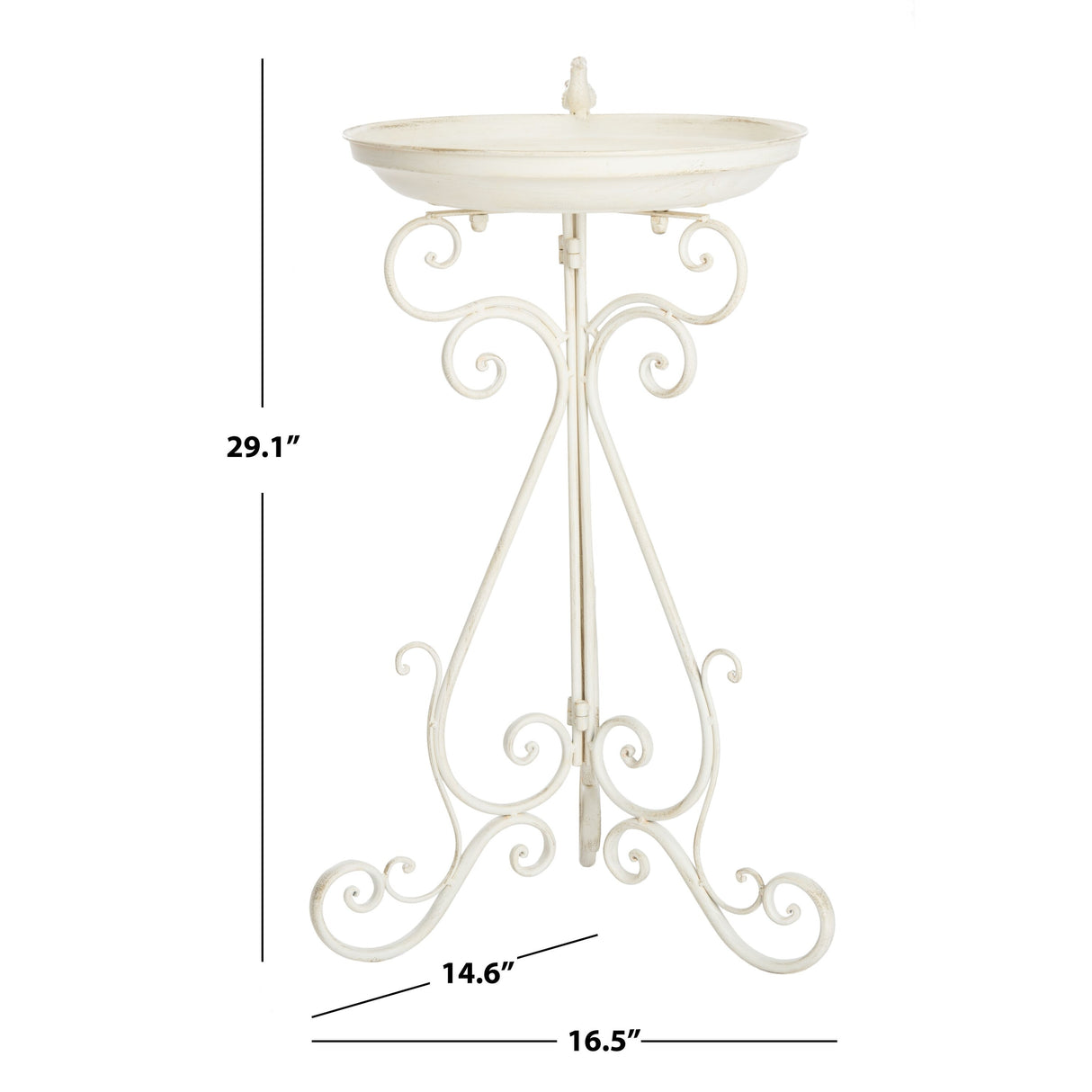 SAFAVIEH Outdoor Amya Victorian Scroll Iron Bird Bath - 16.5" W x 14.6" L x 29.1" H - 17Wx15Dx29H