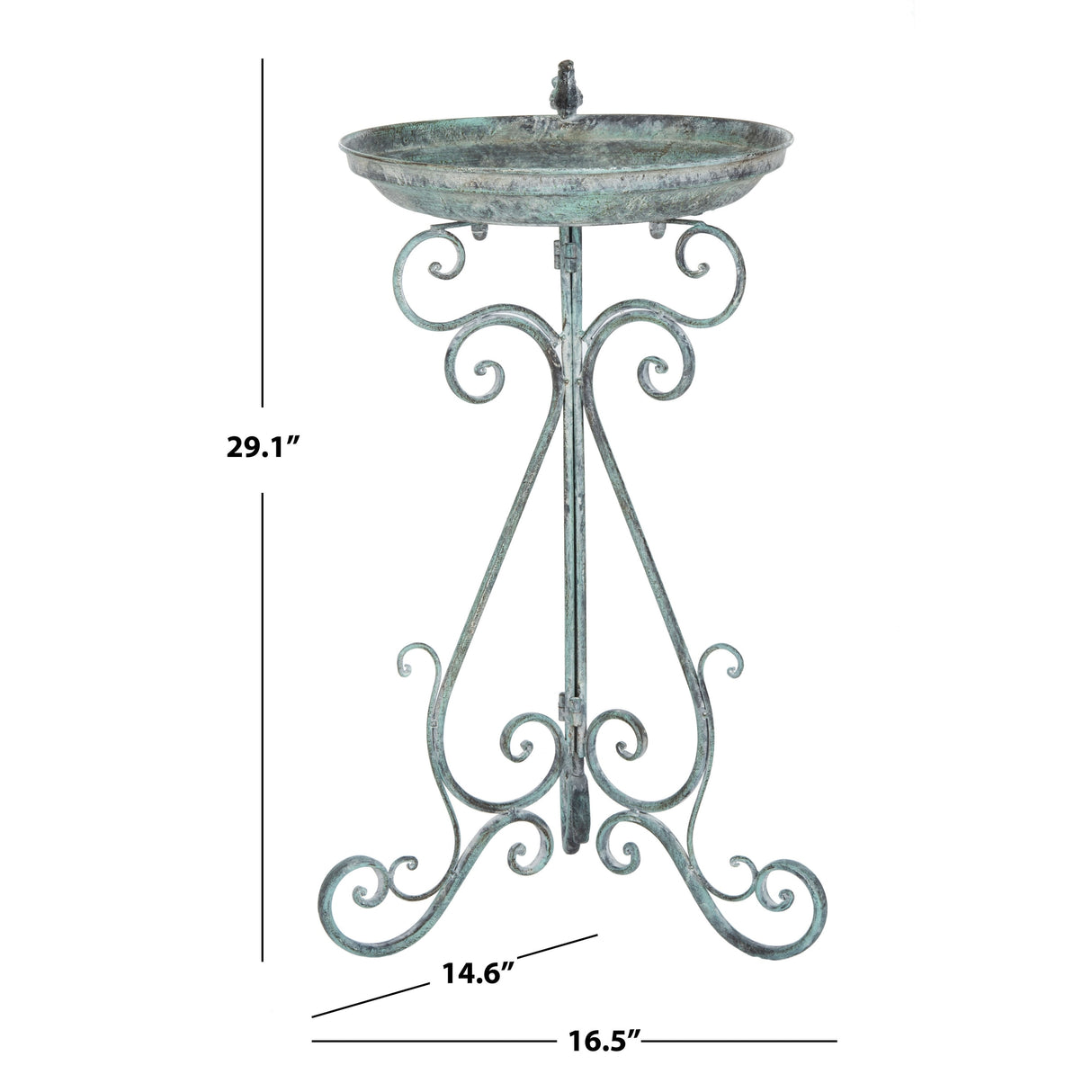 SAFAVIEH Outdoor Amya Victorian Scroll Iron Bird Bath - 16.5" W x 14.6" L x 29.1" H - 17Wx15Dx29H