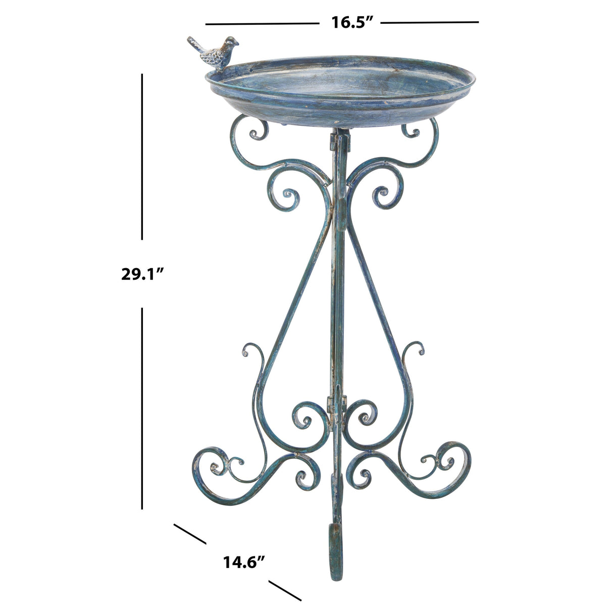 SAFAVIEH Outdoor Amya Victorian Scroll Iron Bird Bath - 16.5" W x 14.6" L x 29.1" H - 17Wx15Dx29H