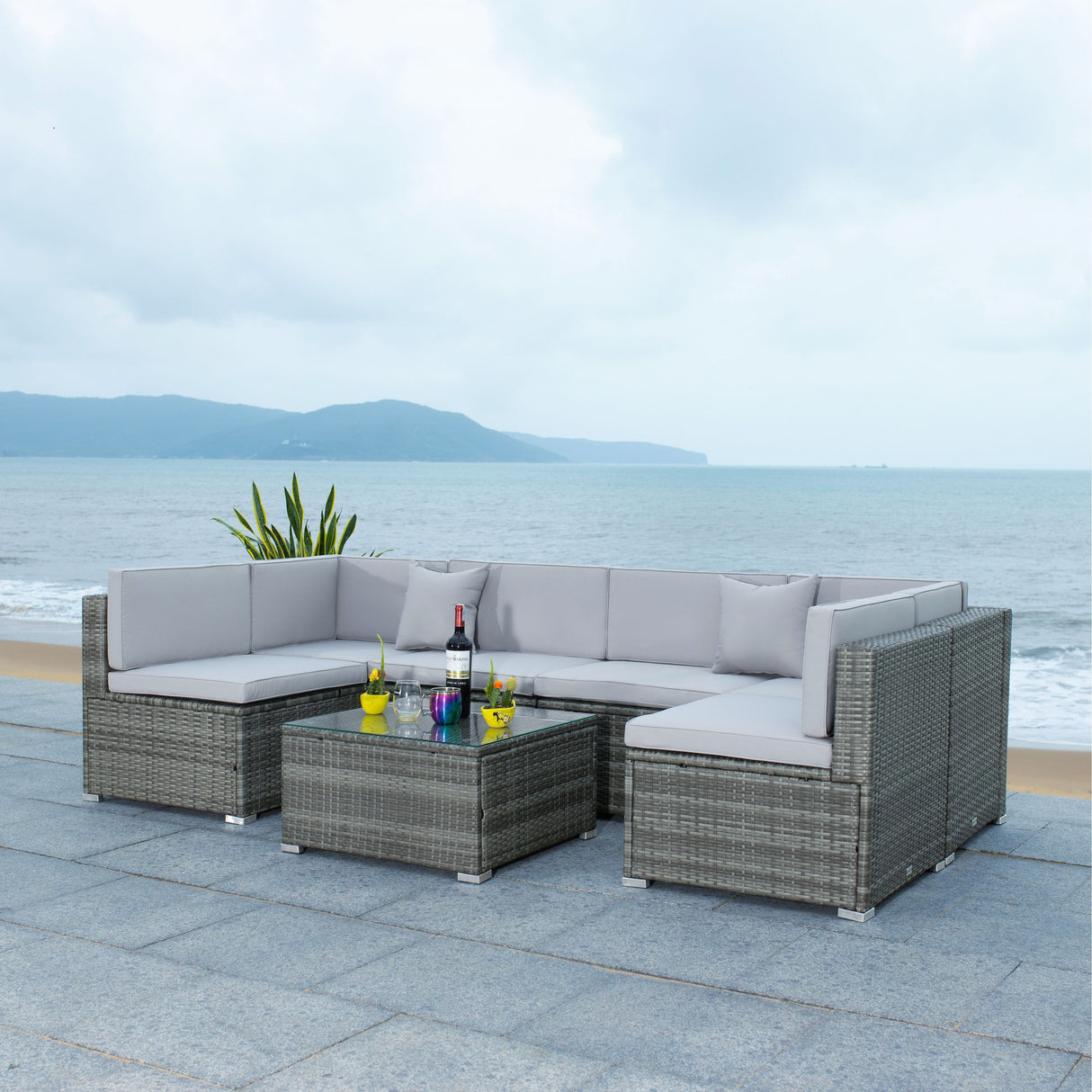 SAFAVIEH Outdoor Angeles Patio Sectional Set - 23W x 26D x 26H