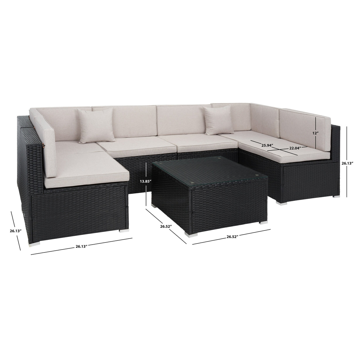 SAFAVIEH Outdoor Angeles Patio Sectional Set - 23W x 26D x 26H