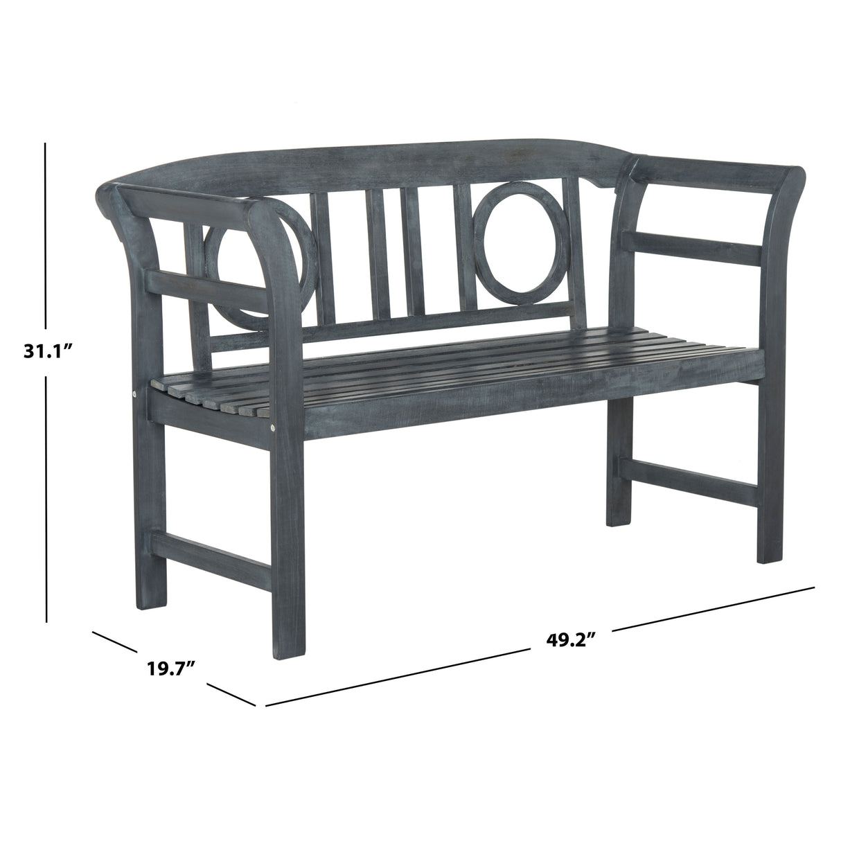 SAFAVIEH Outdoor Antoniea Solid Wood 2-Seat Bench - 20Wx49Dx31H