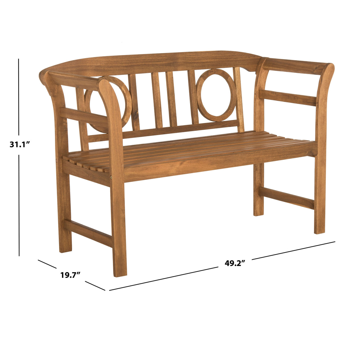 SAFAVIEH Outdoor Antoniea Solid Wood 2-Seat Bench - 20Wx49Dx31H