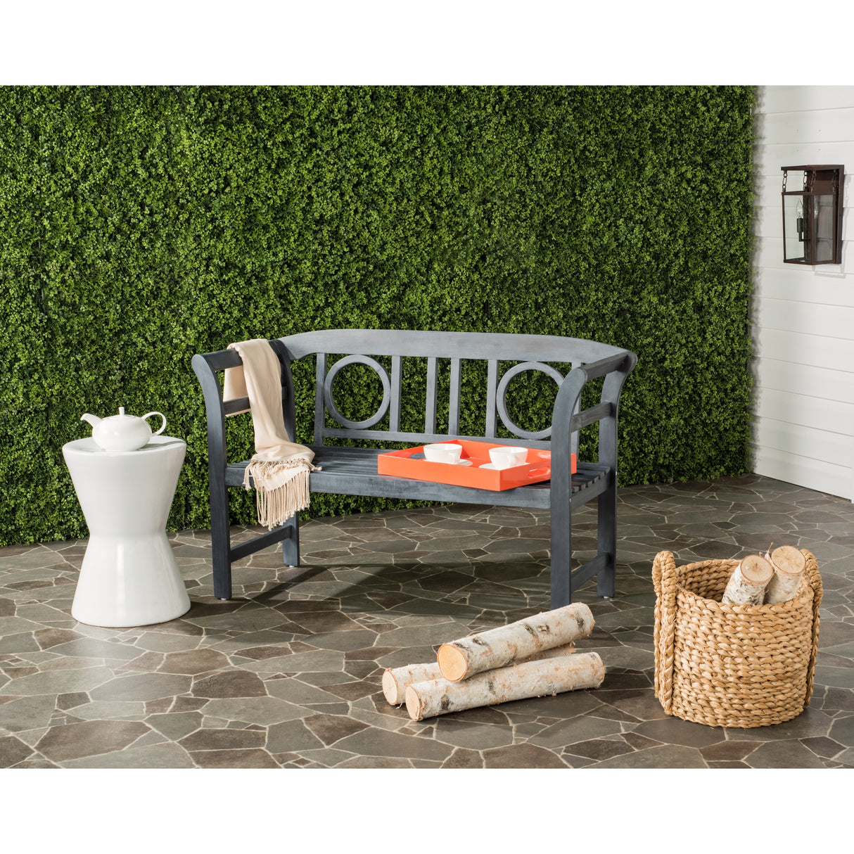 SAFAVIEH Outdoor Antoniea Solid Wood 2-Seat Bench - 20Wx49Dx31H