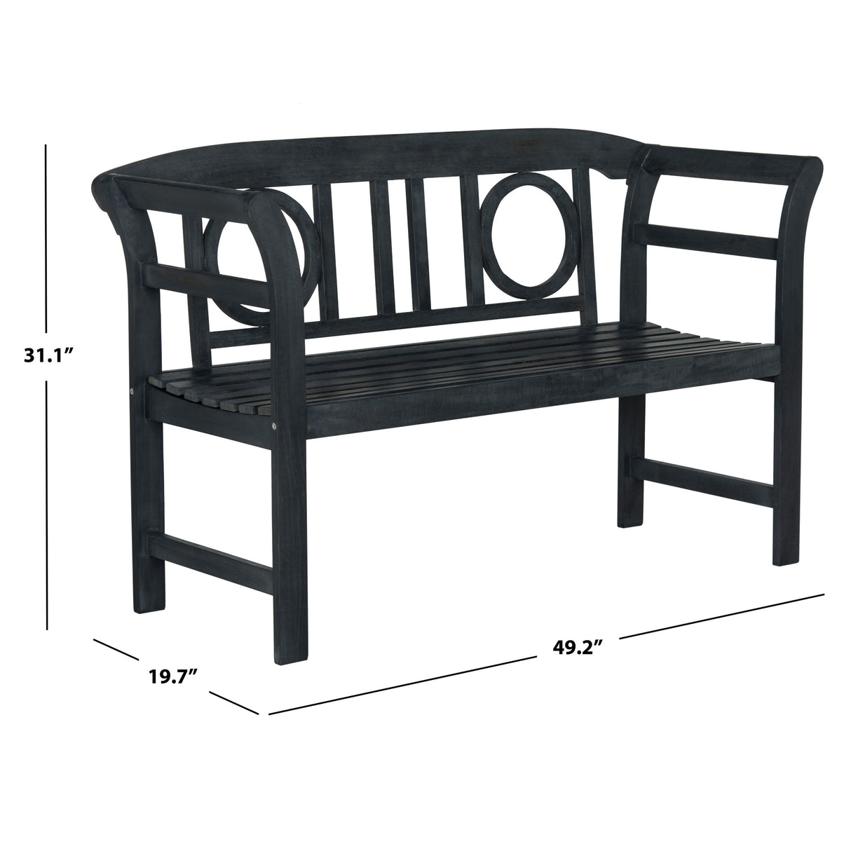 SAFAVIEH Outdoor Antoniea Solid Wood 2-Seat Bench - 20Wx49Dx31H