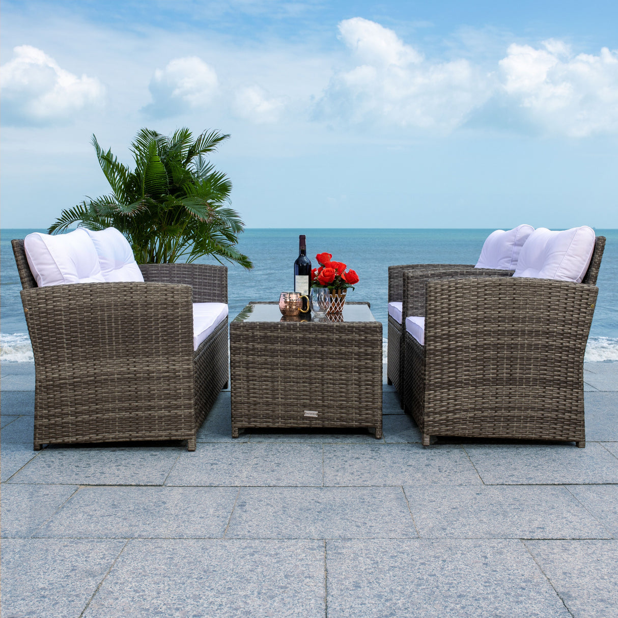 SAFAVIEH Outdoor Eranda 4-Piece Conversation Patio Set - 48W x 30D x 26H