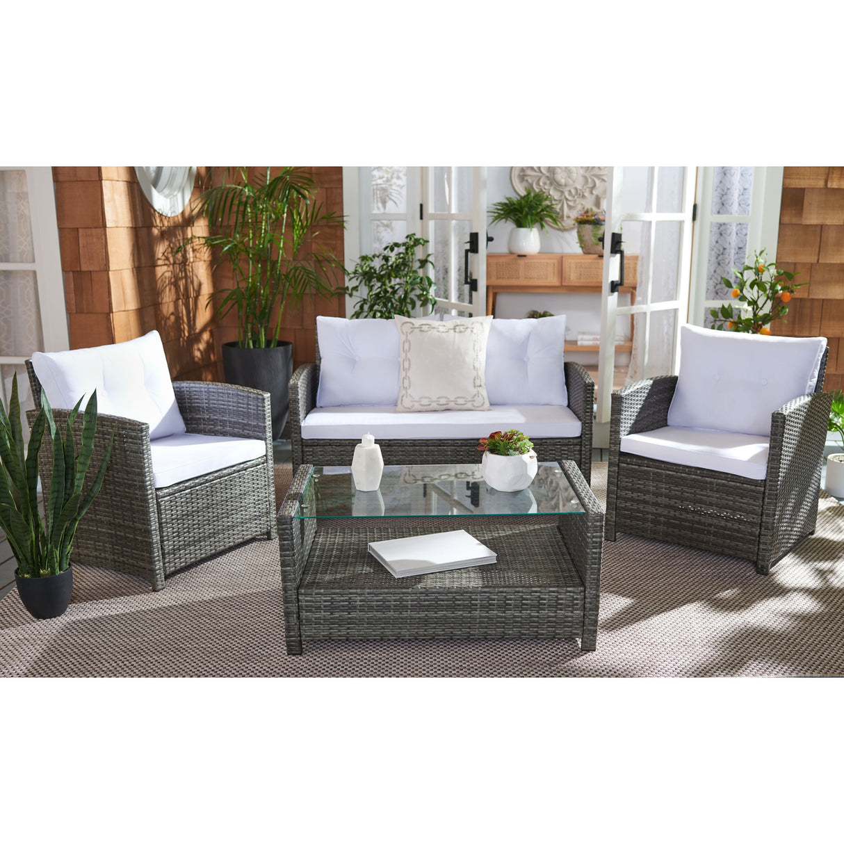 SAFAVIEH Outdoor Eranda 4-Piece Conversation Patio Set - 48W x 30D x 26H