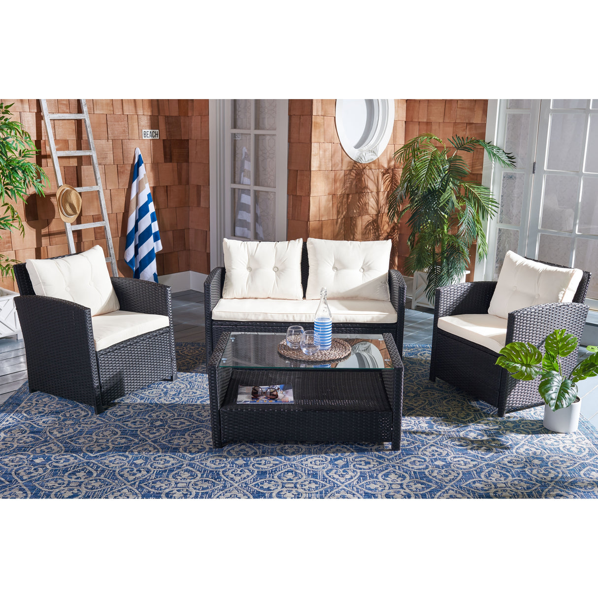 SAFAVIEH Outdoor Eranda 4-Piece Conversation Patio Set - 48W x 30D x 26H