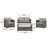 SAFAVIEH Outdoor Eranda 4-Piece Conversation Patio Set - 48W x 30D x 26H