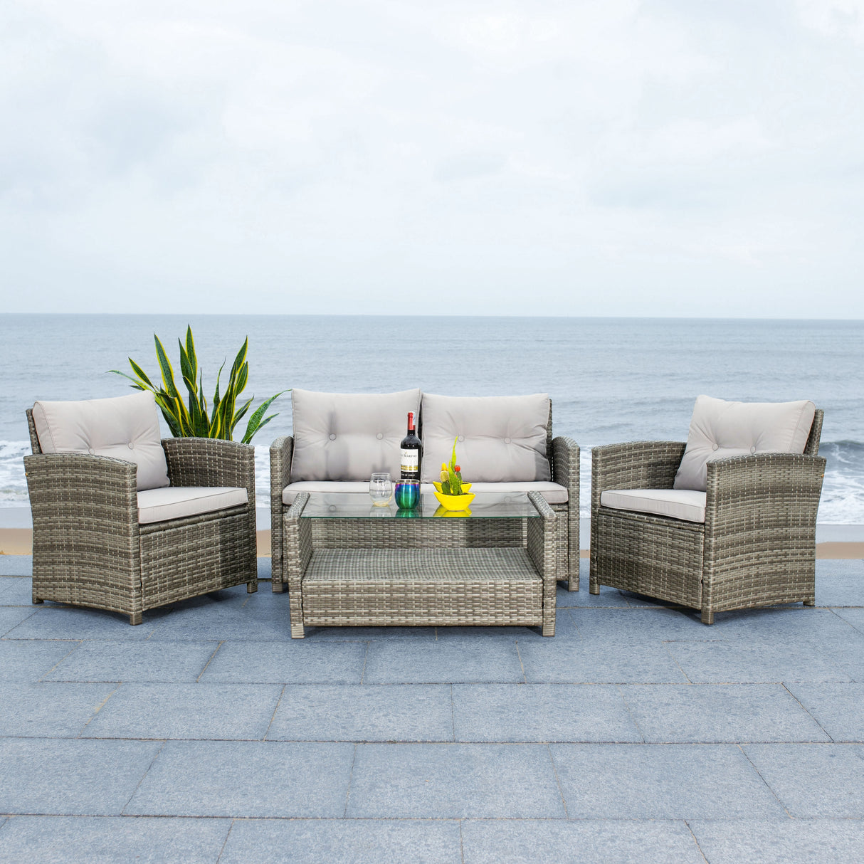 SAFAVIEH Outdoor Eranda 4-Piece Conversation Patio Set - 48W x 30D x 26H