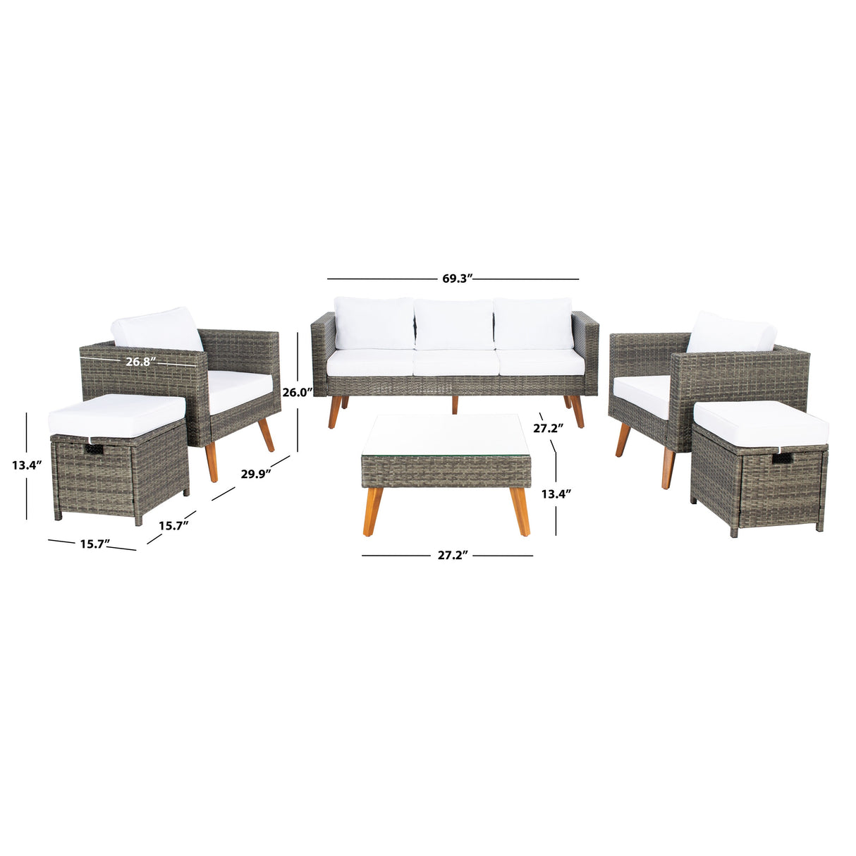 SAFAVIEH Outdoor Gojka 6-Piece Living Set - 69W x 26D x 27H