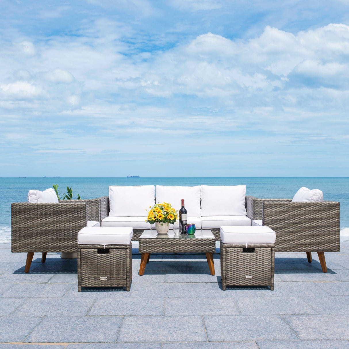 SAFAVIEH Outdoor Gojka 6-Piece Living Set - 69W x 26D x 27H