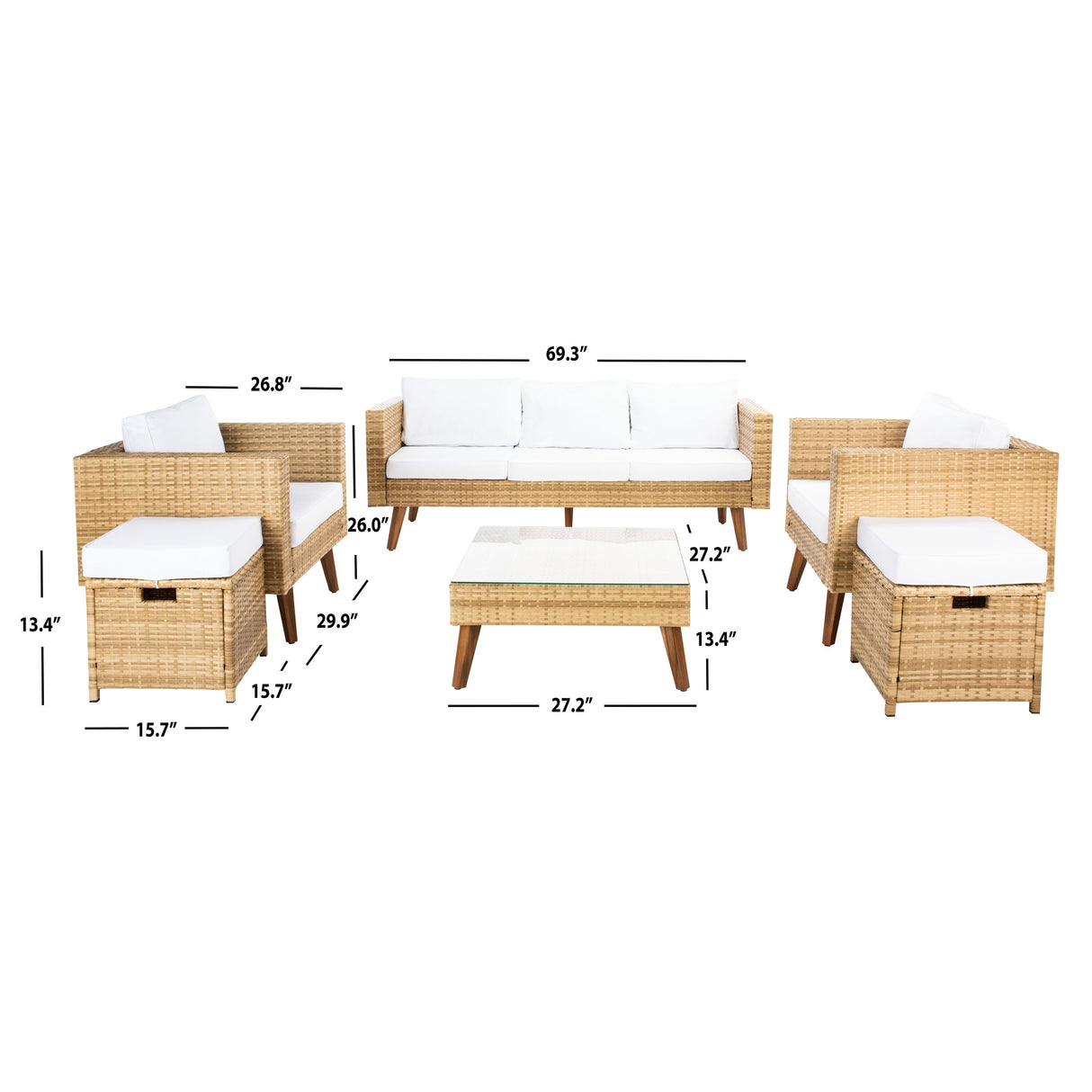 SAFAVIEH Outdoor Gojka 6-Piece Living Set - 69W x 26D x 27H