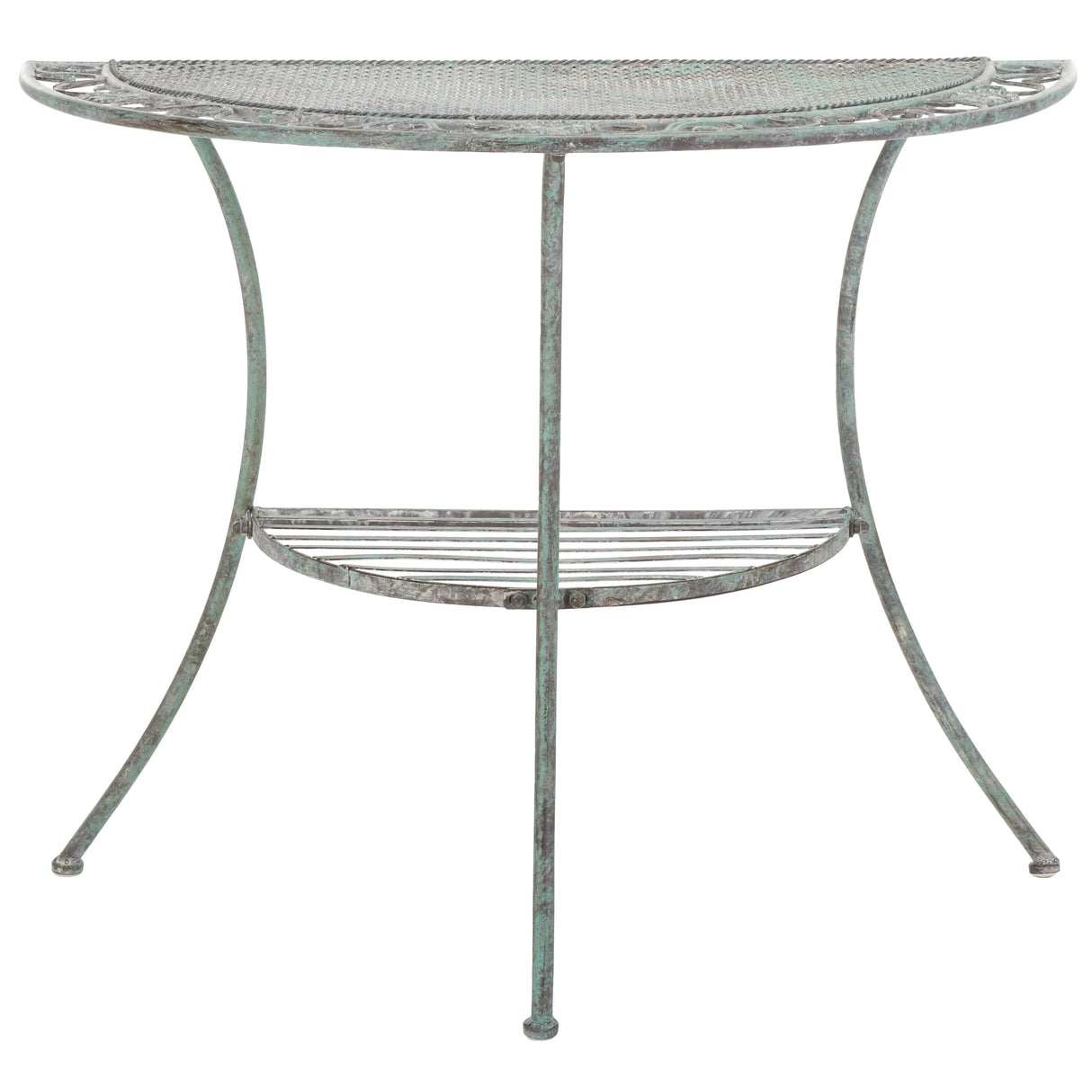 SAFAVIEH Outdoor Jaquelin Victorian Iron 2-Tier End Table - 39" W x 21" D x 32" H - 39Wx21Dx32H