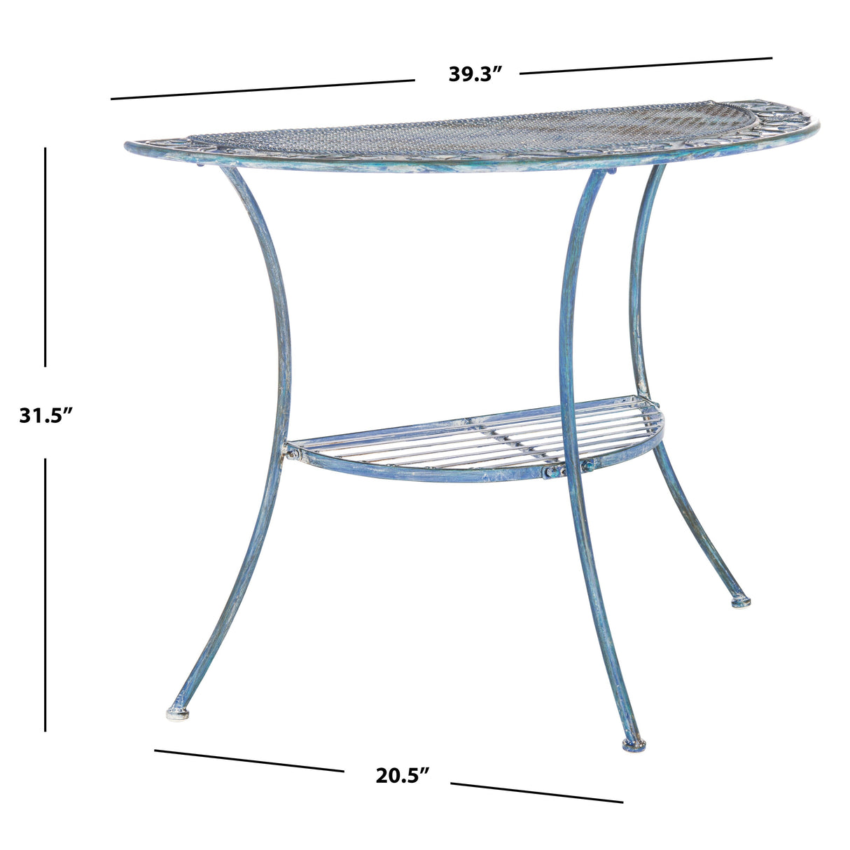 SAFAVIEH Outdoor Jaquelin Victorian Iron 2-Tier End Table - 39" W x 21" D x 32" H - 39Wx21Dx32H