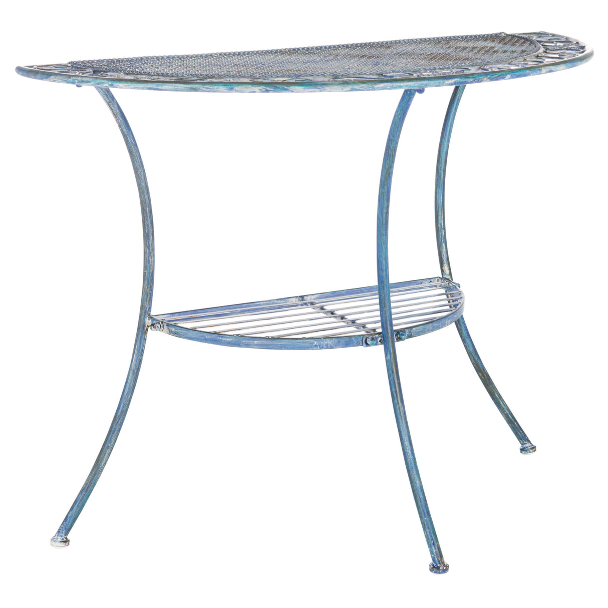 SAFAVIEH Outdoor Jaquelin Victorian Iron 2-Tier End Table - 39" W x 21" D x 32" H - 39Wx21Dx32H