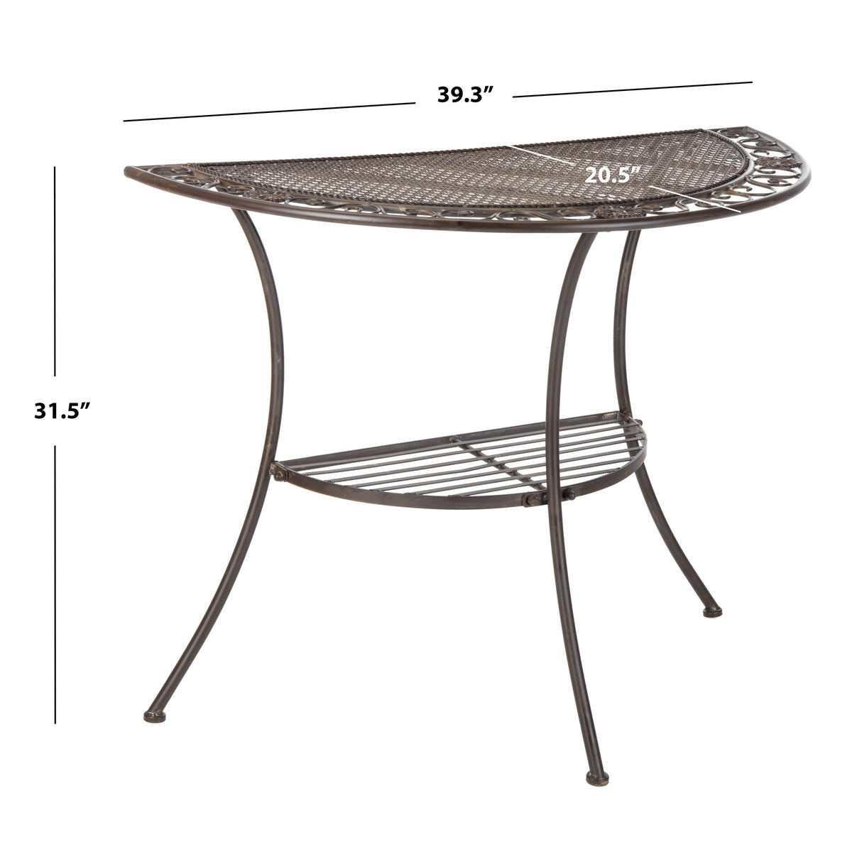 SAFAVIEH Outdoor Jaquelin Victorian Iron 2-Tier End Table - 39" W x 21" D x 32" H - 39Wx21Dx32H