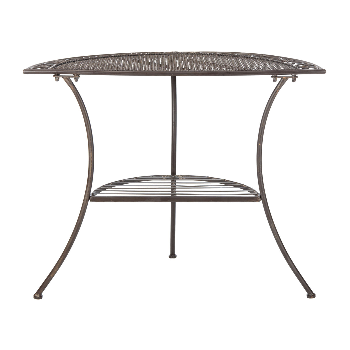 SAFAVIEH Outdoor Jaquelin Victorian Iron 2-Tier End Table - 39" W x 21" D x 32" H - 39Wx21Dx32H