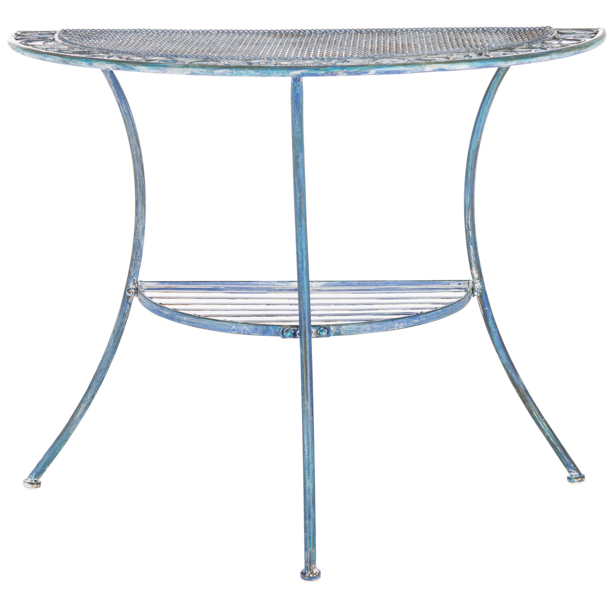 SAFAVIEH Outdoor Jaquelin Victorian Iron 2-Tier End Table - 39" W x 21" D x 32" H - 39Wx21Dx32H