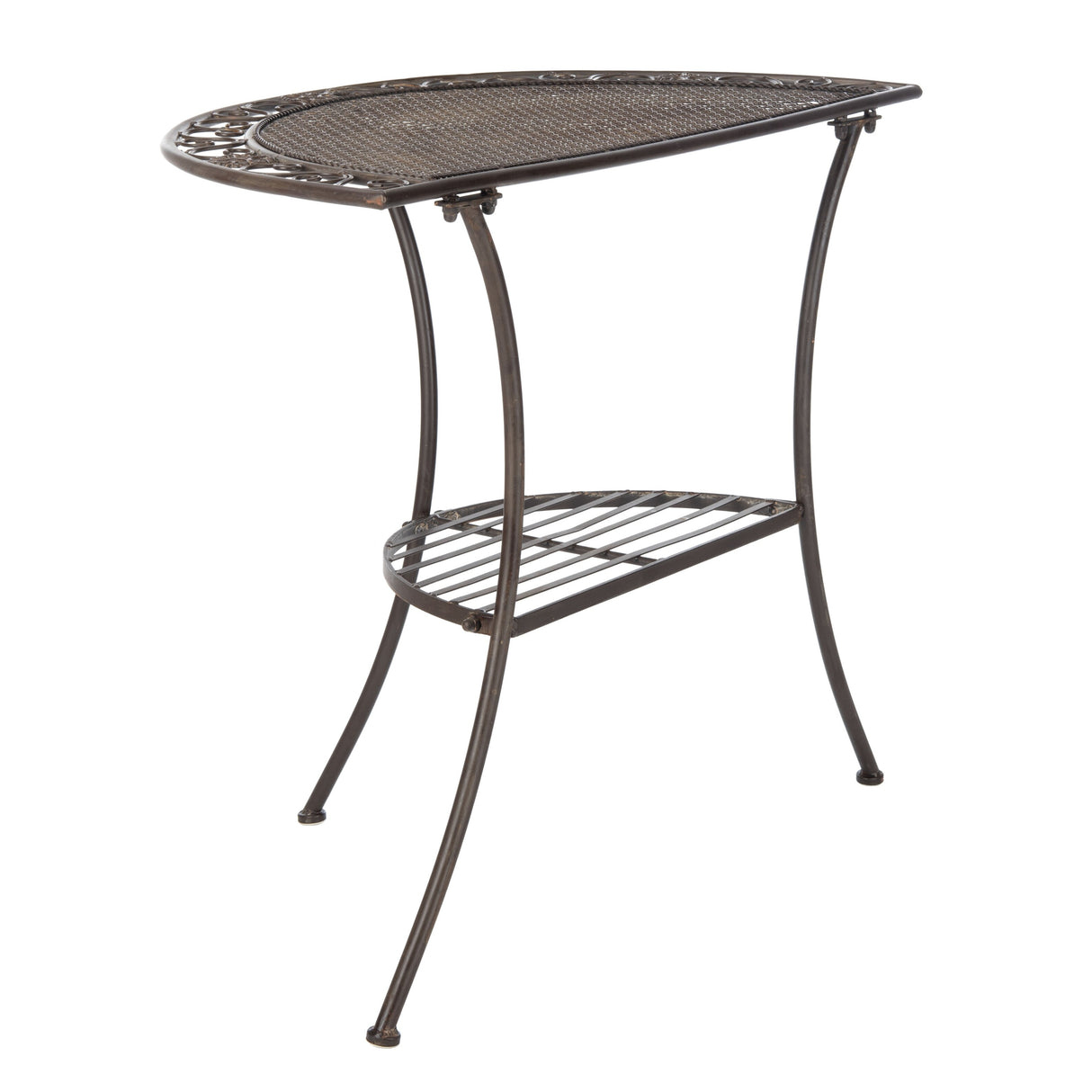 SAFAVIEH Outdoor Jaquelin Victorian Iron 2-Tier End Table - 39" W x 21" D x 32" H - 39Wx21Dx32H