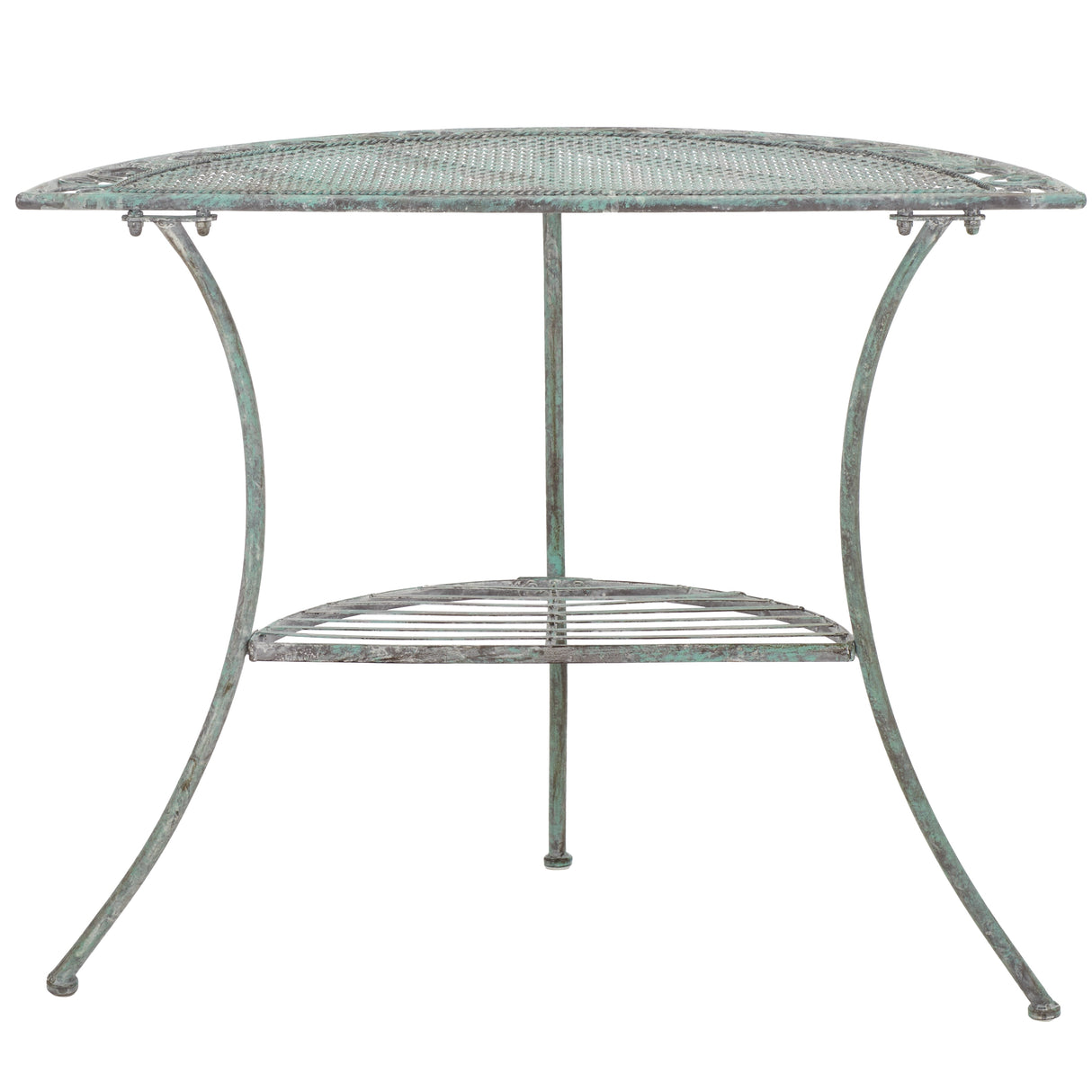 SAFAVIEH Outdoor Jaquelin Victorian Iron 2-Tier End Table - 39" W x 21" D x 32" H - 39Wx21Dx32H